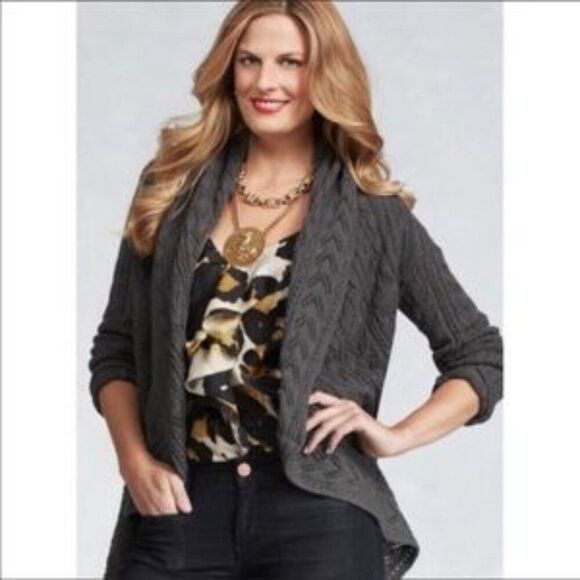 Cabi #720 Circle Knit Cardigan Sweater Shawl Collar Open Front Draped Women's S - Picture 1 of 7